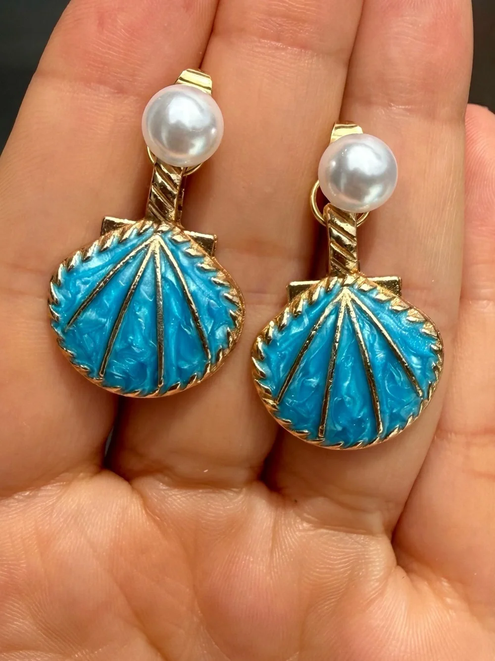 Blue Shell  Drop Earrings